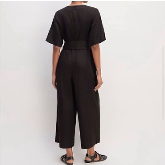 NEW Everlane The Linen Cross Front Jumpsuit Black 6 - Picture 4 of 5